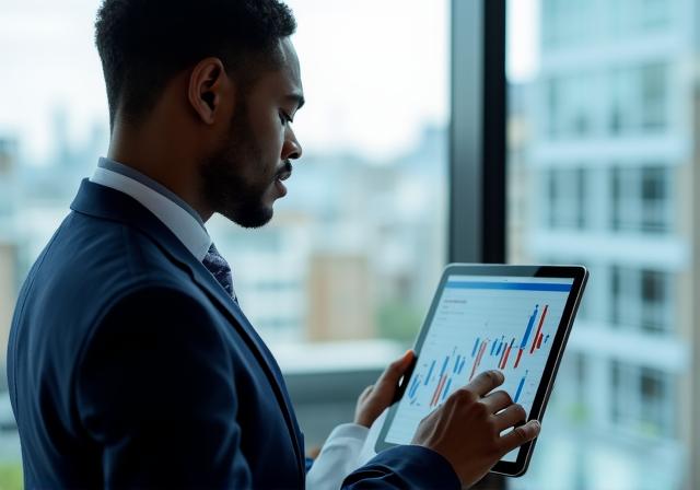 Business professional analyzing growth charts